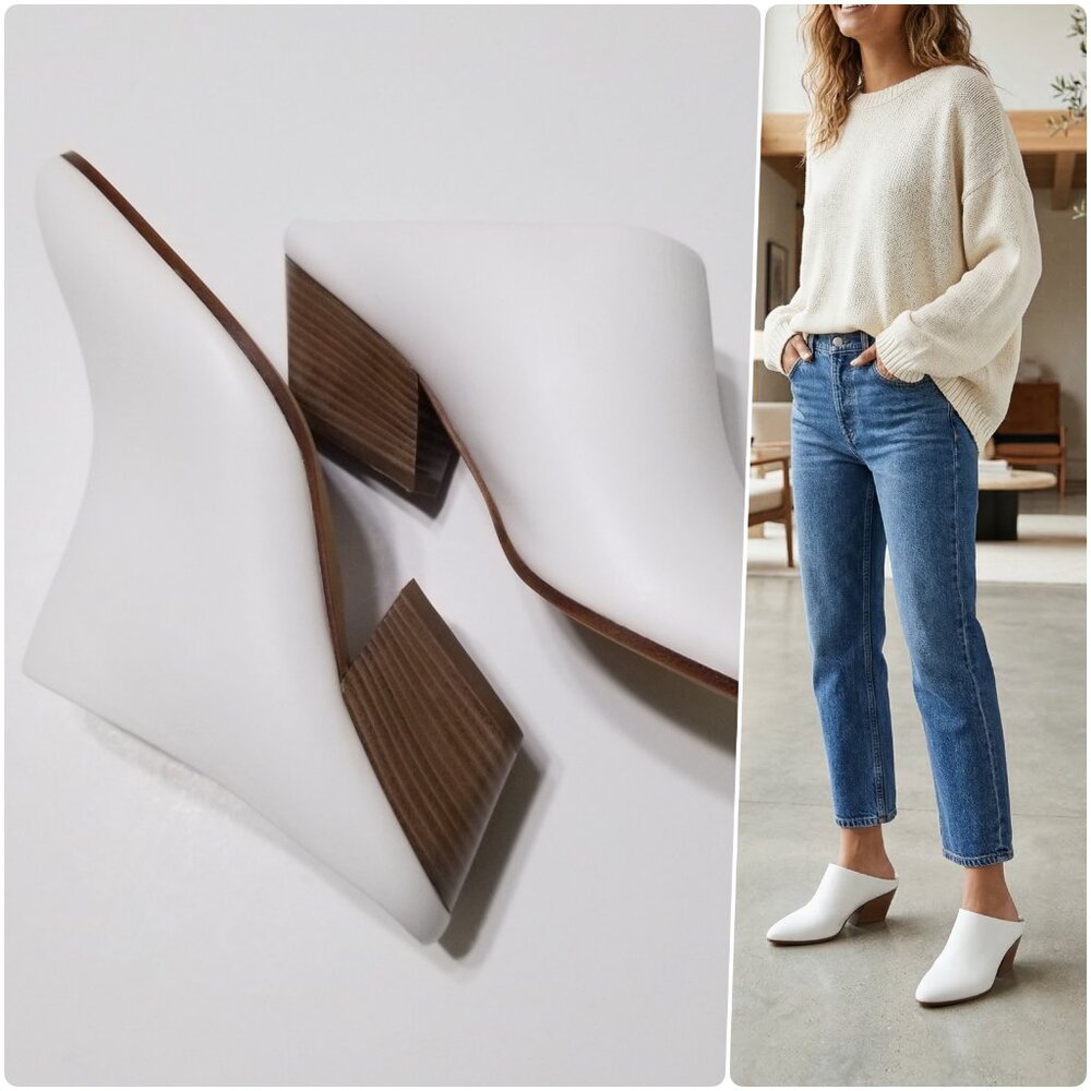 NIB Vince Vigo Leather Mules Optic White Pointed Toe Italian Made‎ $325
